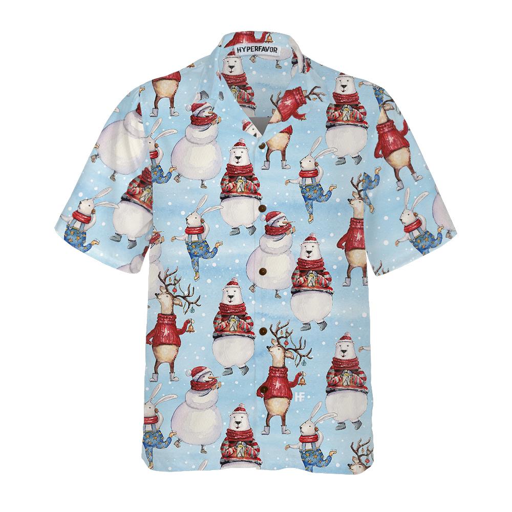 Seamless Christmas Pattern With Bunny And Snowman Hawaii Shirt Ha16714