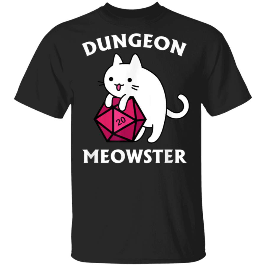 Dungeon Meowster Funny Nerdy Gamer Cat D20 RPG T-Shirt