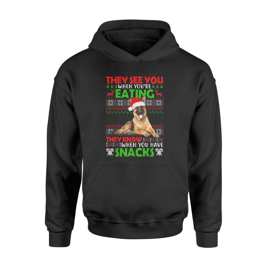 Ugly Sweater German Shepherd They See You Eating Christmas T-Shirt – Standard Hoodie