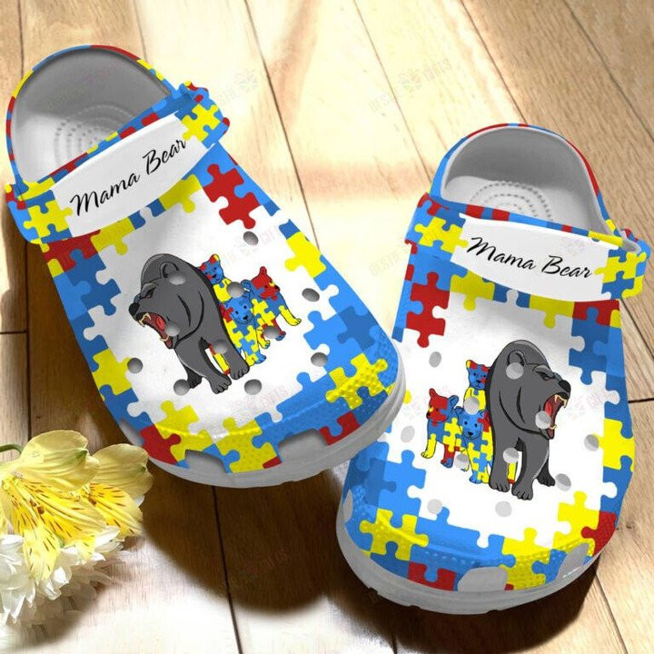 Mama Bear With Autism Awareness Shoes Crocs Clogs