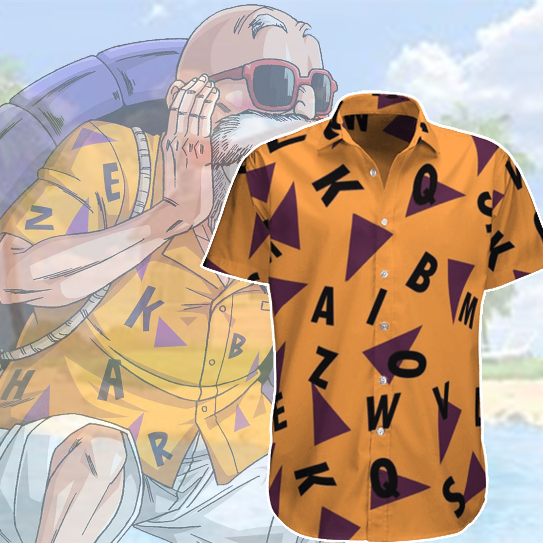 Dragon Ball Master Roshi Pattern Print Short Sleeve Hawaii Shirt Ha46194