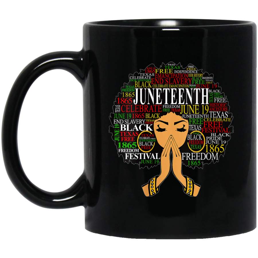 Womens Juneteenth Melanin Black Women Natural Hair Afro Word Art Black Mugs