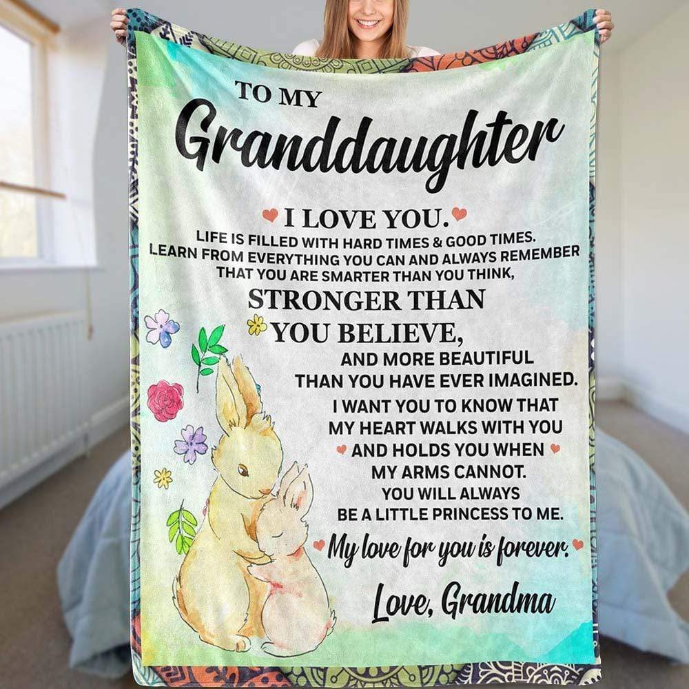 To My Granddaughter Fleece Blanket, Personalized Birthday Gift For Granddaughter From Grandma Blanket, Rabbits Blanket