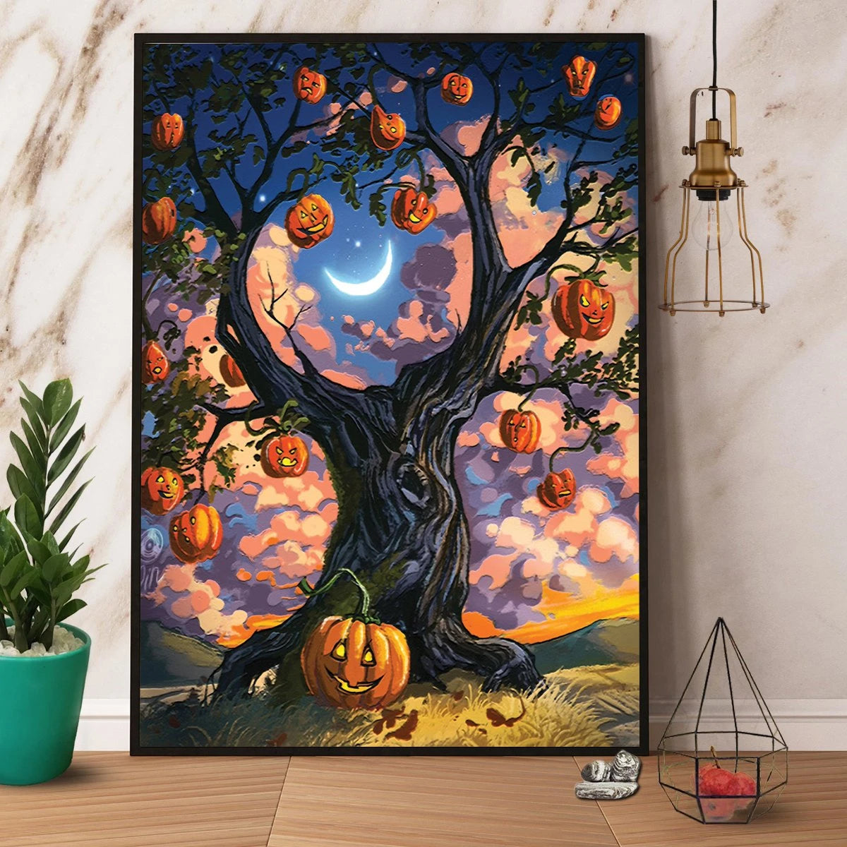 Scary Pumpkin Tree Happy Halloween Art Print Painting No Frame Canvas Prints Poster Wall Art Decor