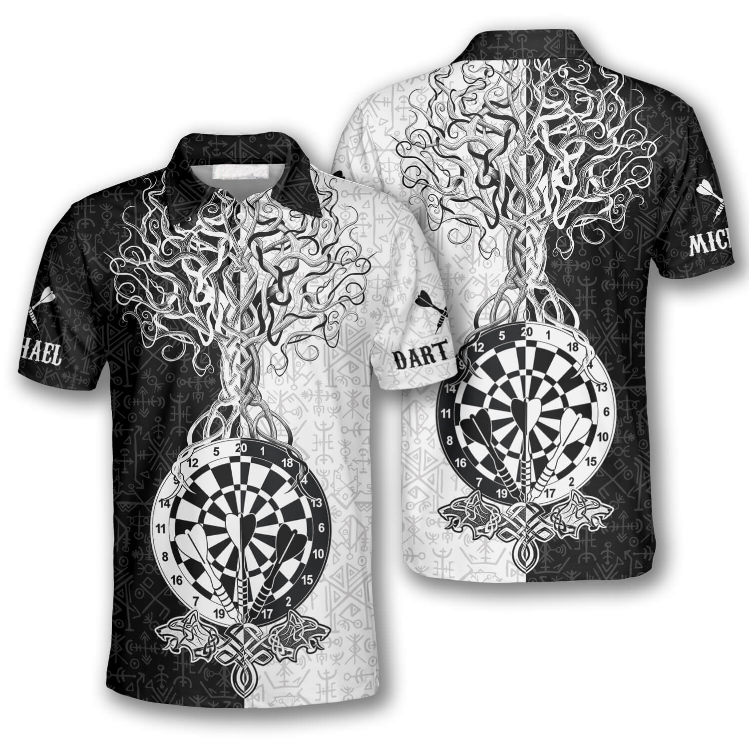 Warrior Viking Black White Custom Darts Shirts For Men, 3D All Over Print Dart Tree Shirt