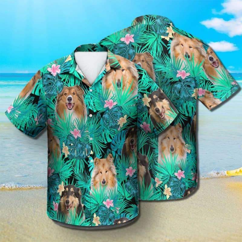 Rough Collie Hawaiian Shirt, Dog Summer Leaves Hawaiian Shirt, Unisex Print Aloha Short Sleeve Casual Shirt