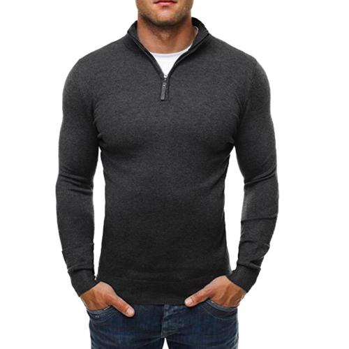 Chic Men Solid Color Stand Collar Long Sleeve Zipper Knitted Sweater Top Blouse alx