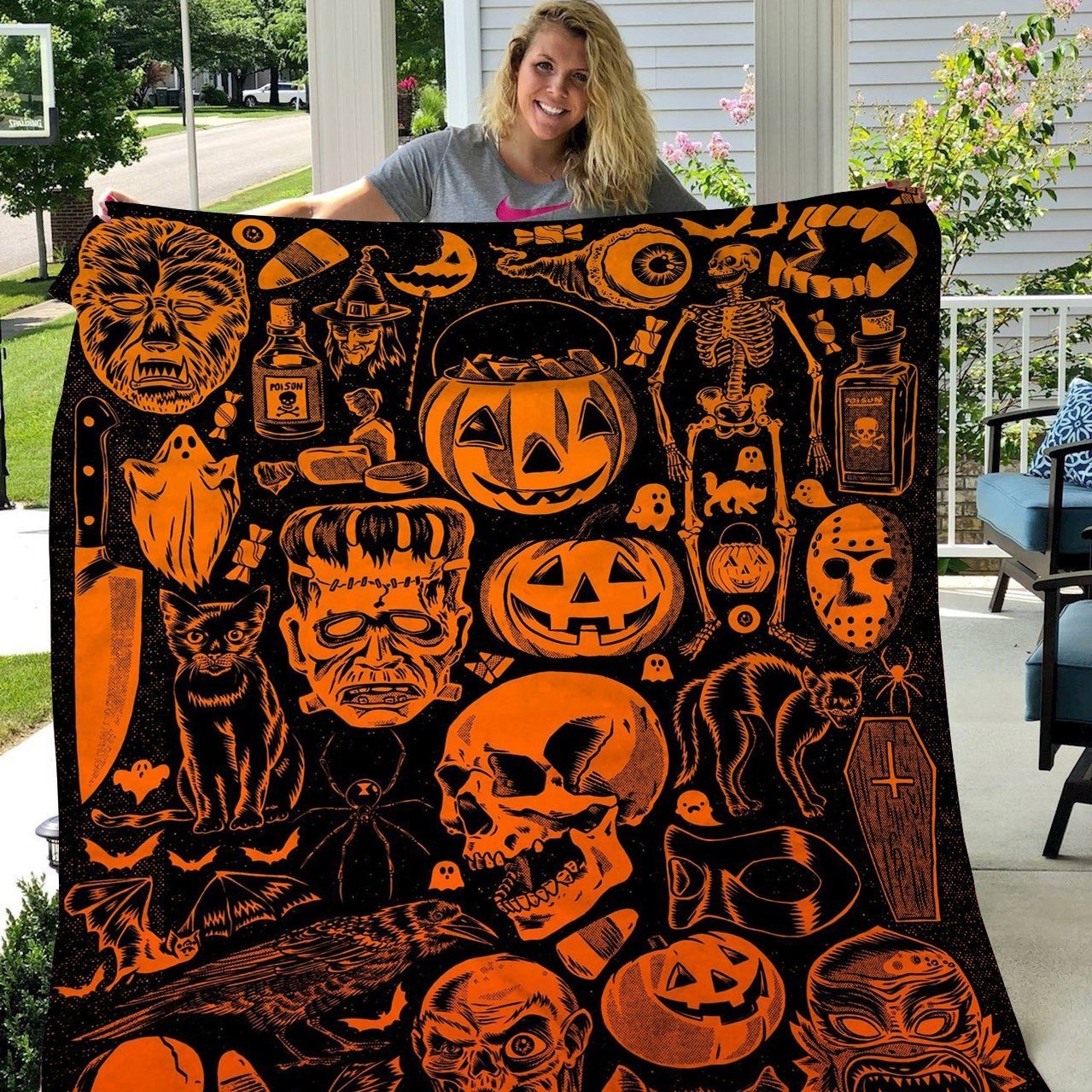 Halloween Pumpkin And Skull Gift Fleece Blanket – Quilt Blanket Fleece Blanket, Blanket Sofa Bed, 3D Blanket