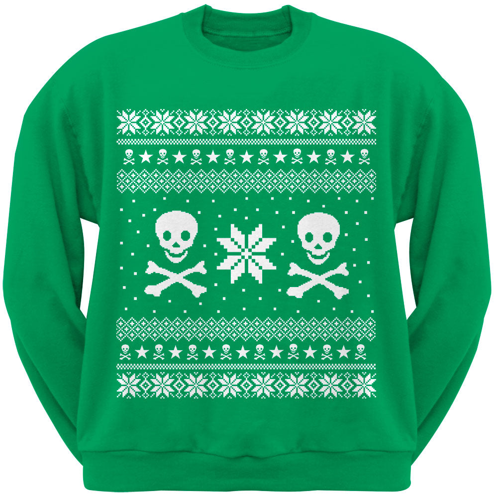 Skull & Crossbones Ugly Christmas Sweater Green Adult Crew Neck Sweatshirt