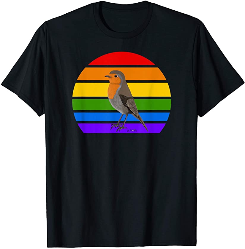 Robin Bird Art Rainbow Birdlover Birdwatcher Animal T-Shirt