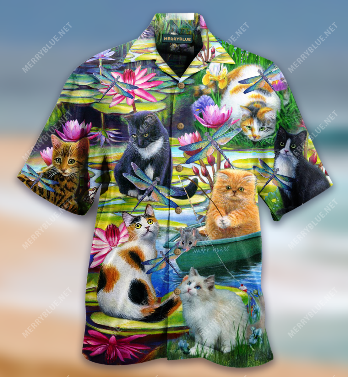 Curious Cats In A Water Lily Lake Unisex Hawaii Shirt Ha38305