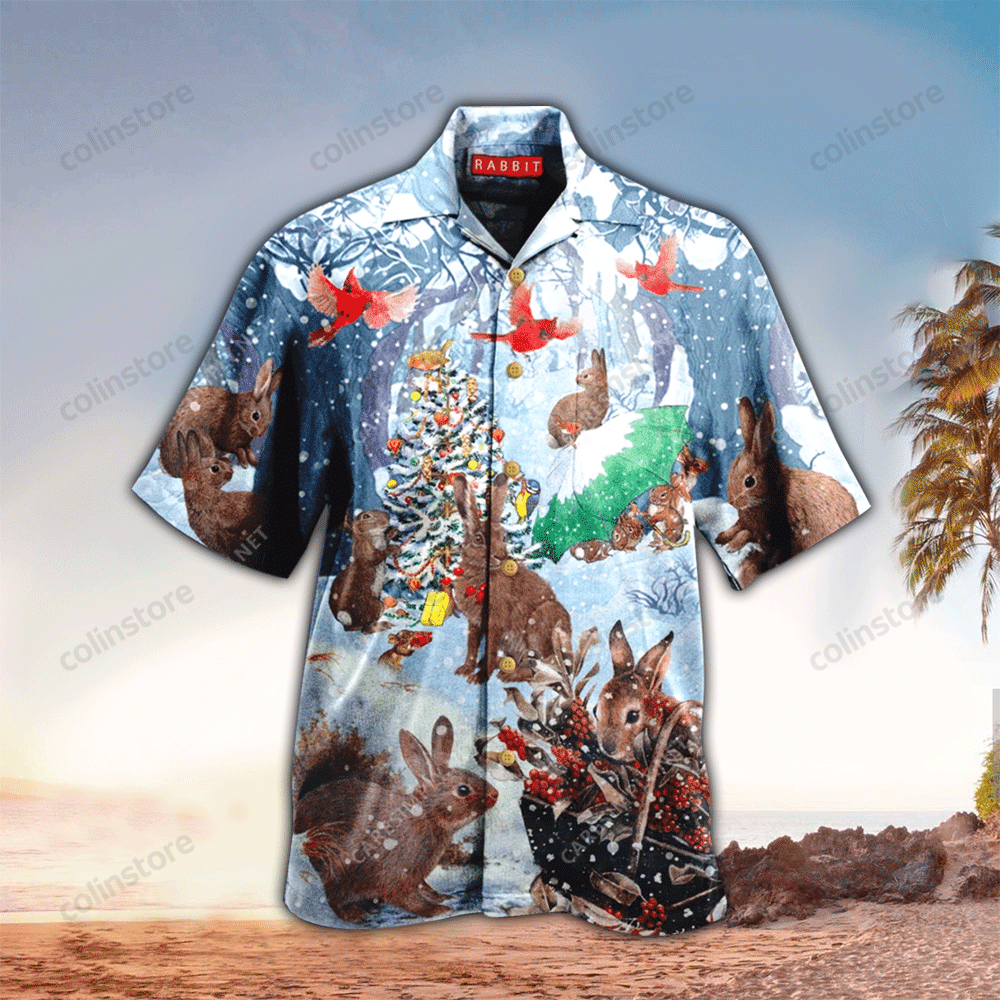 Rabbits On Christmas Hawaiian Shirt, Hawaii Shirt Men, Aloha Shirt