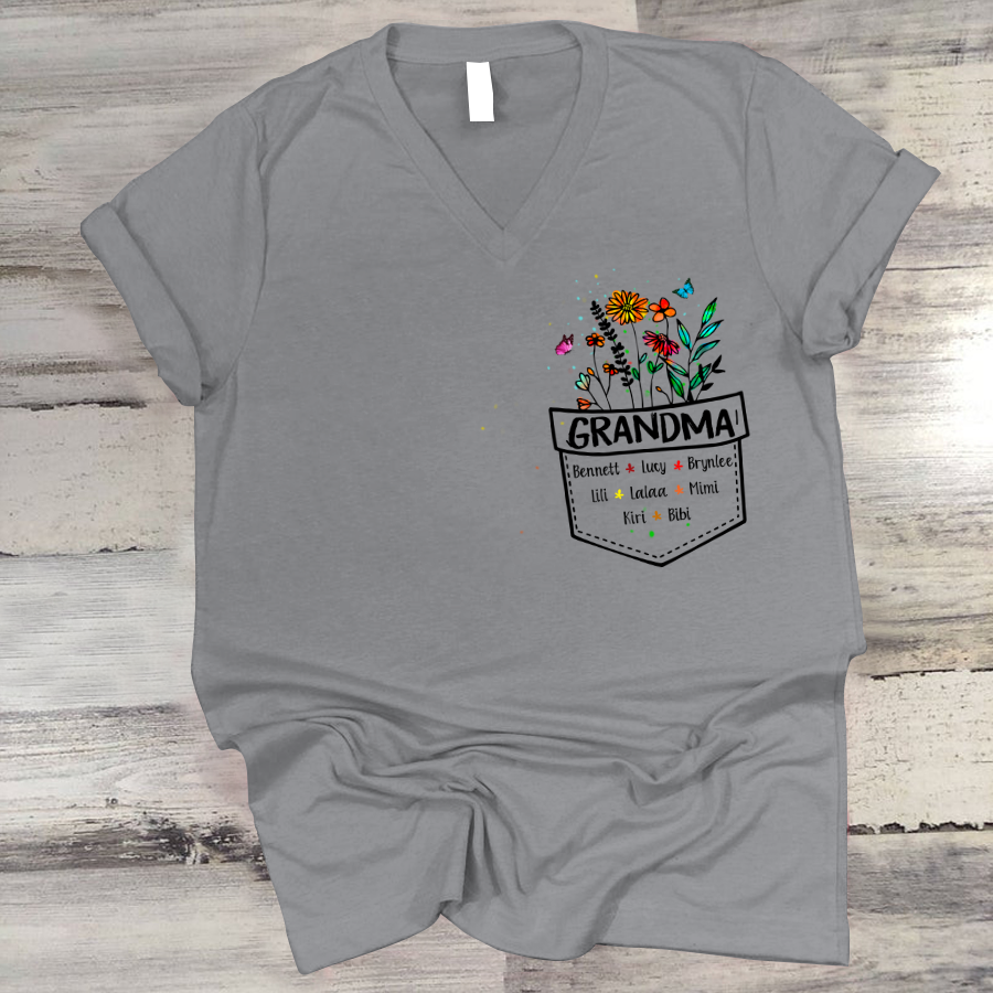 Personalized Grandma Flower Cute V-Neck