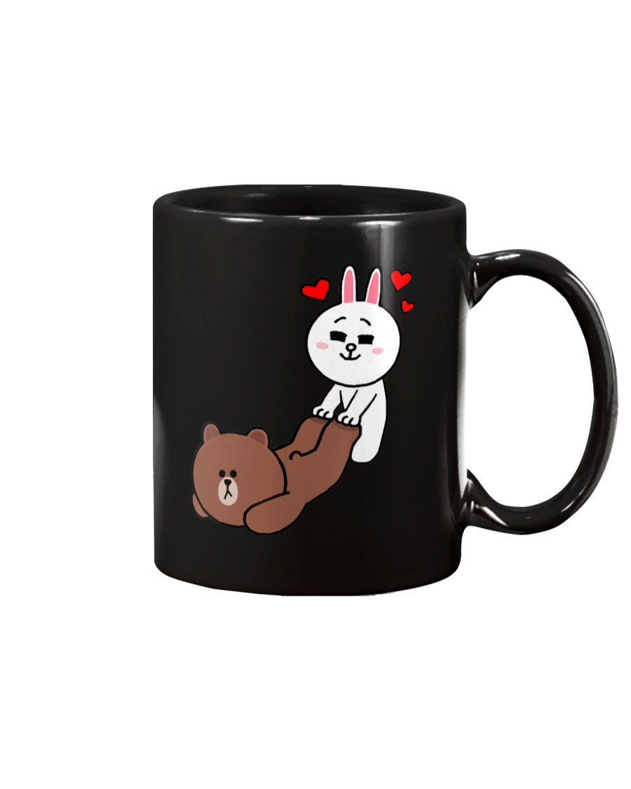 Cute Brown Bear Cony Bunny Rabbit I Want You To Be My Lover Black Mugs