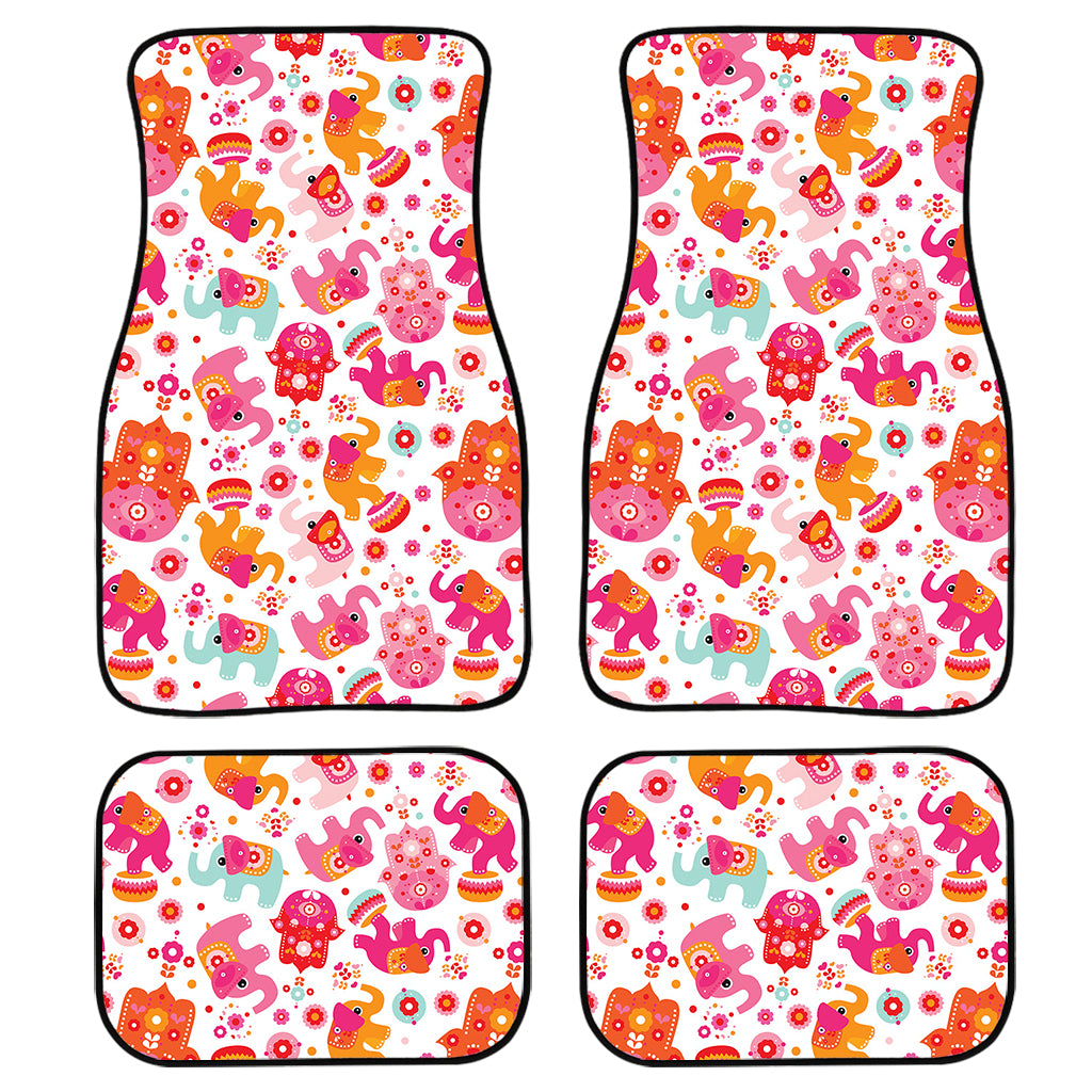 Girly Elephant And Hamsa Pattern Print Front And Back Car Floor Mats