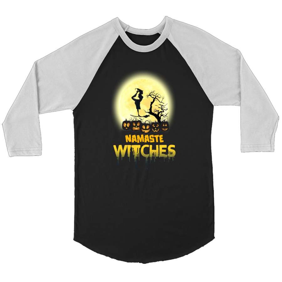 Yoga – Namaste Witches – Halloween Yoga – Canvas 3/4 Raglan Shirt