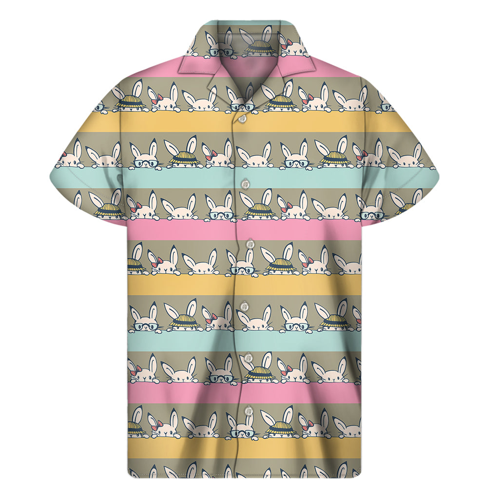 Cartoon Rabbit Pattern Print Men’S Short Sleeve Shirt