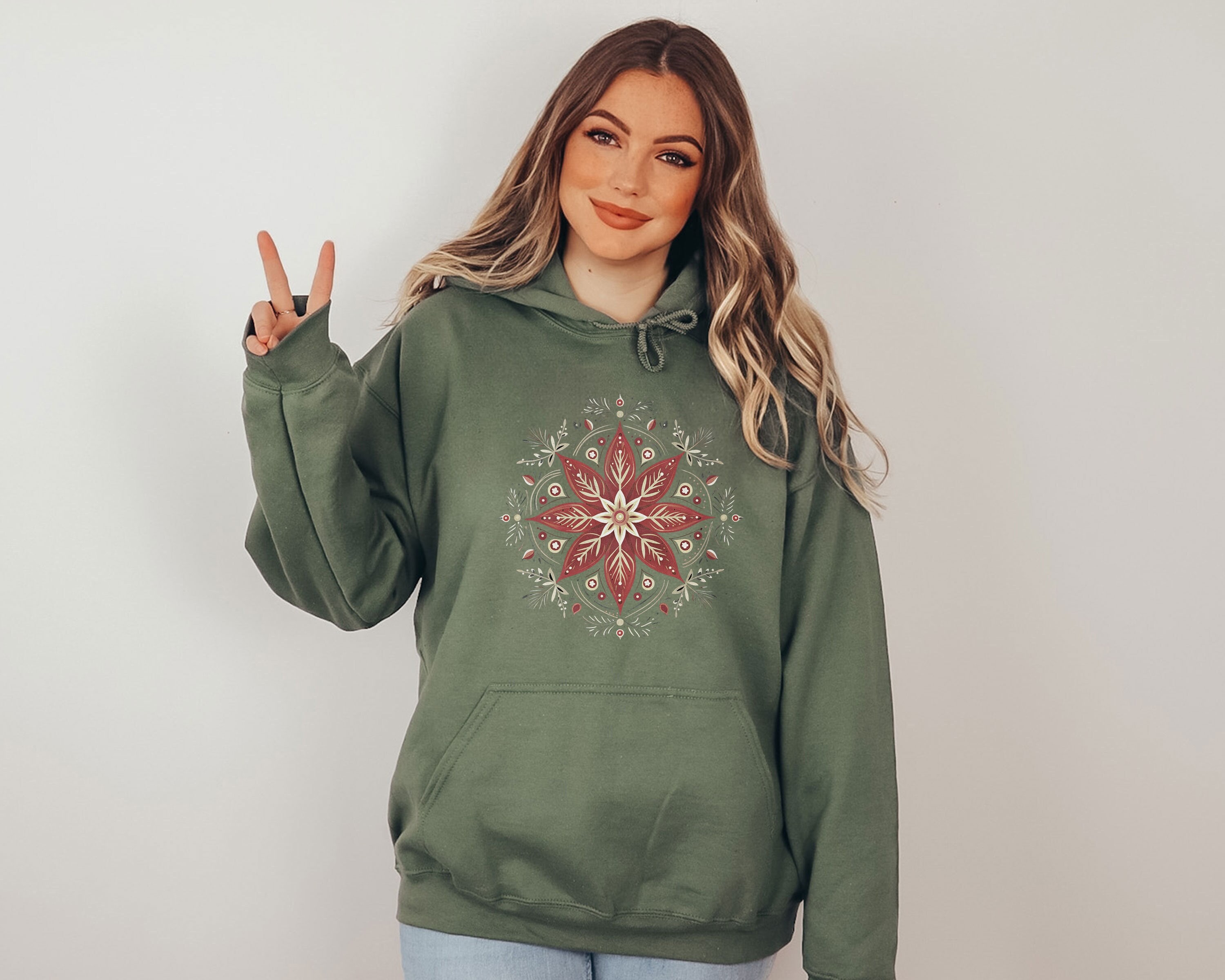 Retro Scandi Star Snowflake Hoodie Scandinavian Folk Art Hoody Winter Swedish Sweatshirt Christma s Eve Clothing Vintage Holiday Season Top