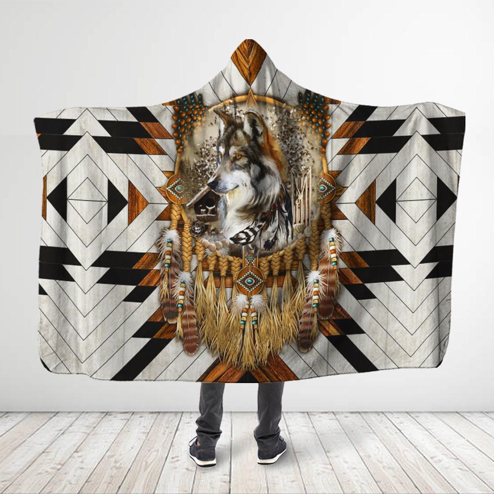 ViticStore™ All Over Printed Youth Wolf Dreamcatcher Hooded Blanket