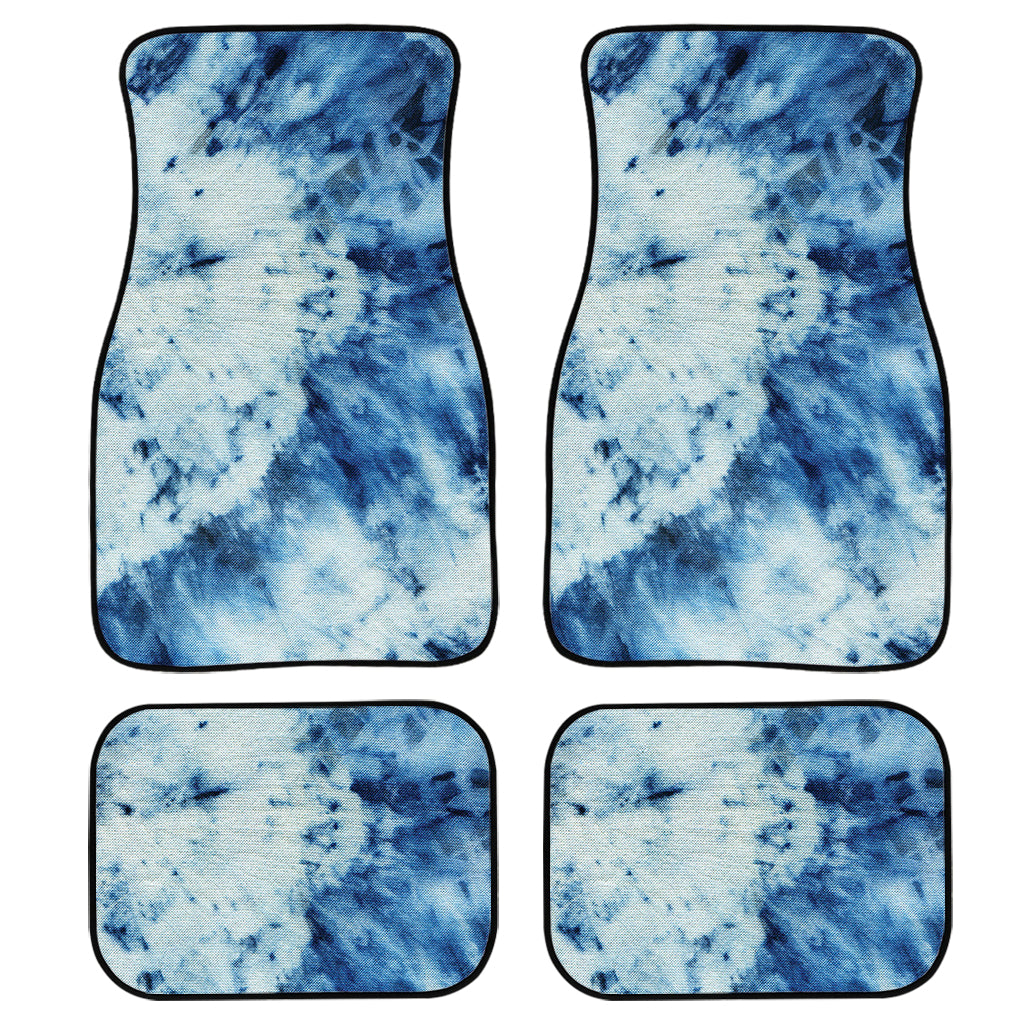 White And Blue Tie Dye Print Front And Back Car Floor Mats, Front Car Mat