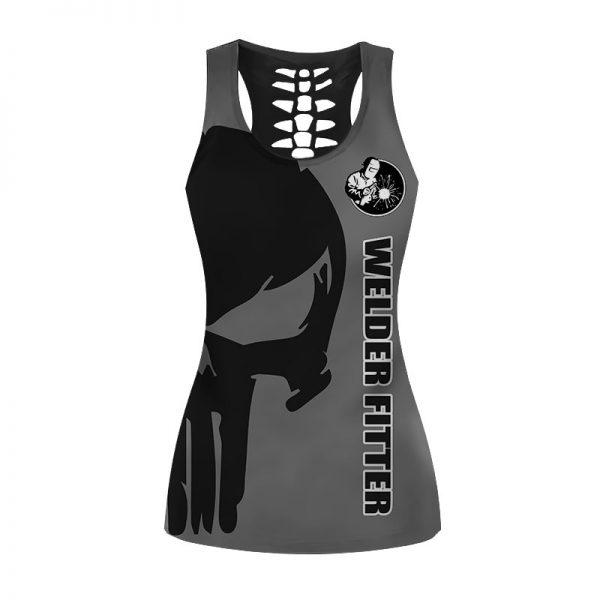 Welder Fitter Skull Gray Color Combo Tank-Top And Legging 3D All Over Print