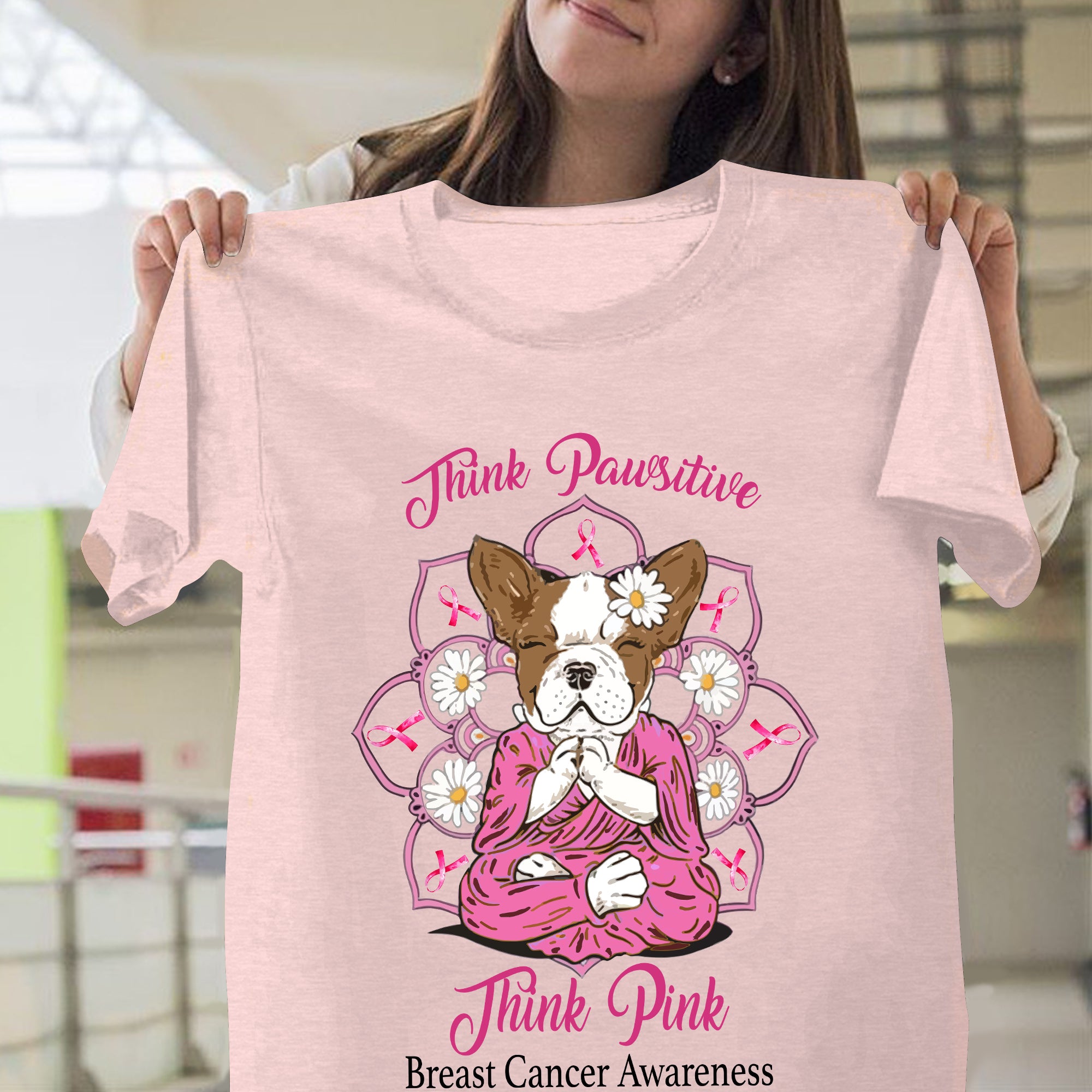 Think Pawsitive Think Pink Breast Cancer Awareness T-Shirt