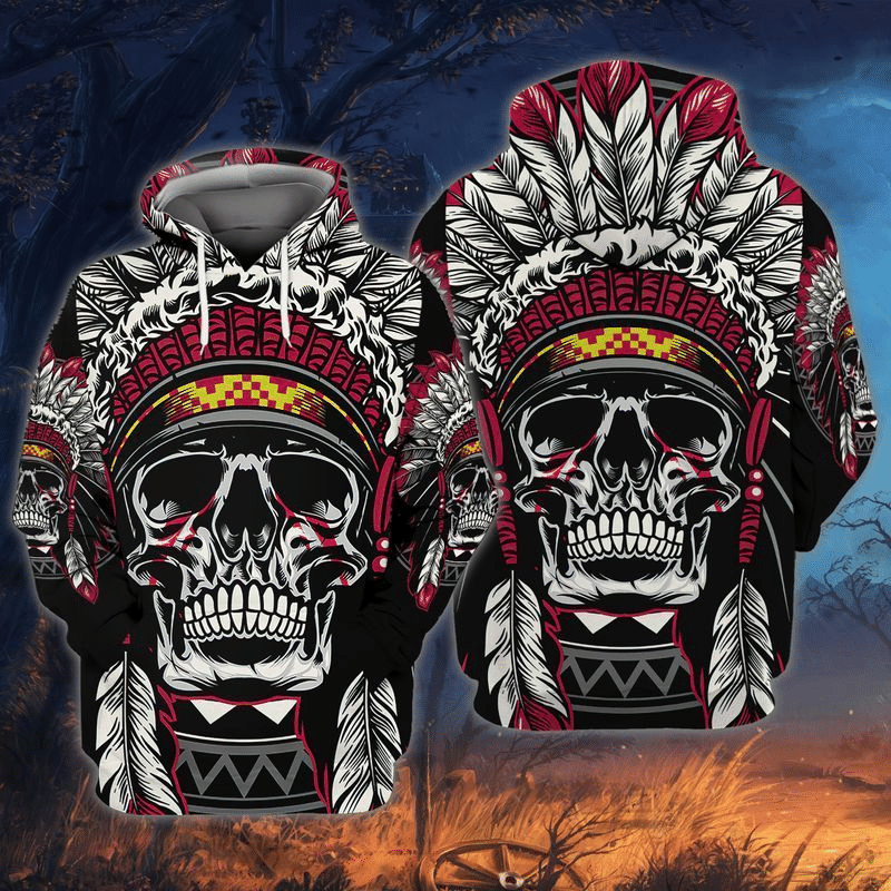 Native American Hoodie Native American Skull Chief Feathers Indigenous ...