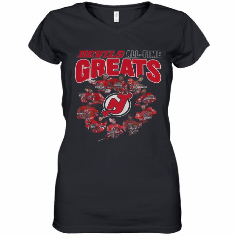 Original New Jersey Devils All Time Greats Signatures Women's V-Neck T-Shirt