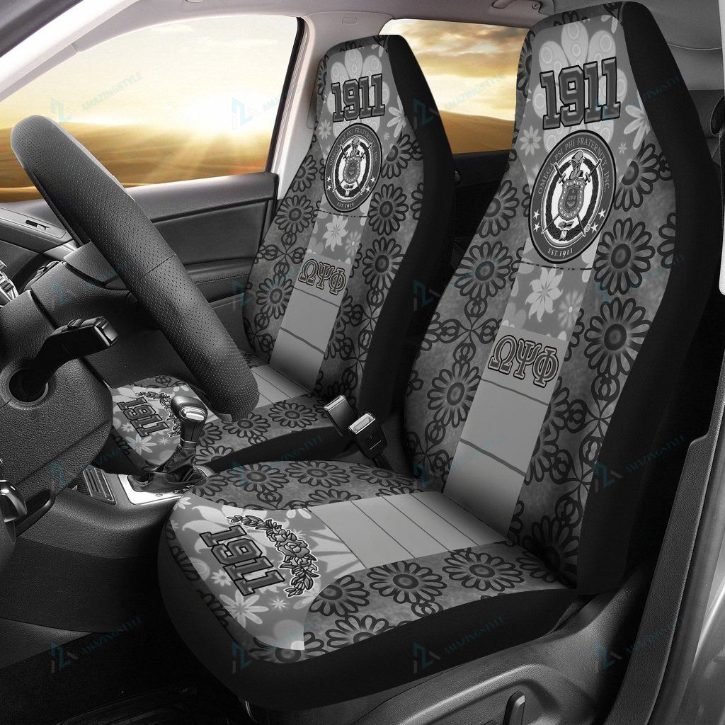 African  Car Seat Covers – Omega Psi Phi Flower Pattern White J5