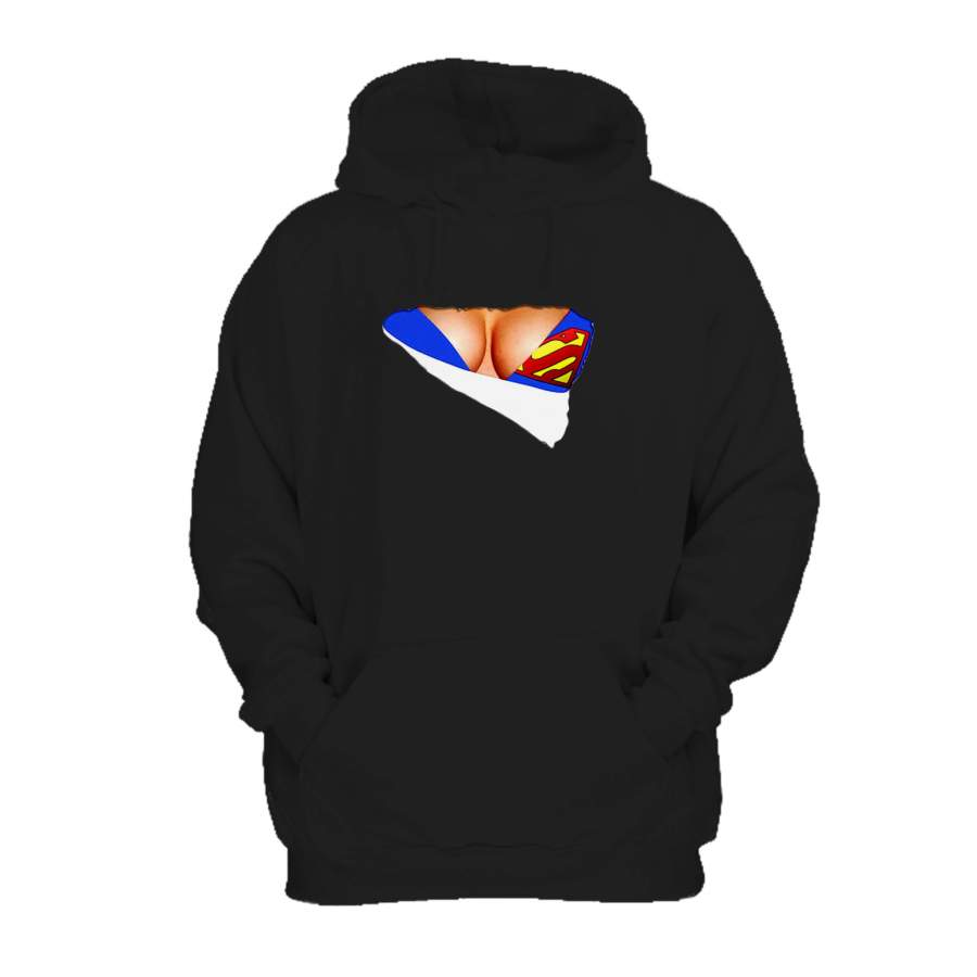 3d Funny Fake Naked Big Chest Bra Superman Boob Women Superhero Hoodie