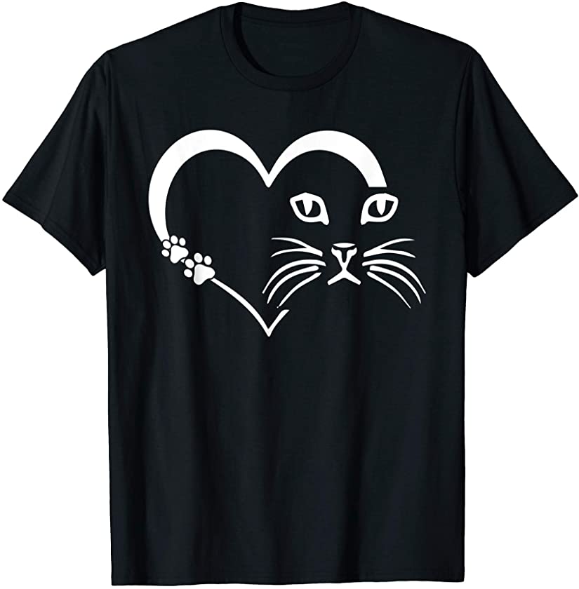 Cat Heart Design Cute Kitty Kitten Pet Paw Lover Gift T-Shirt