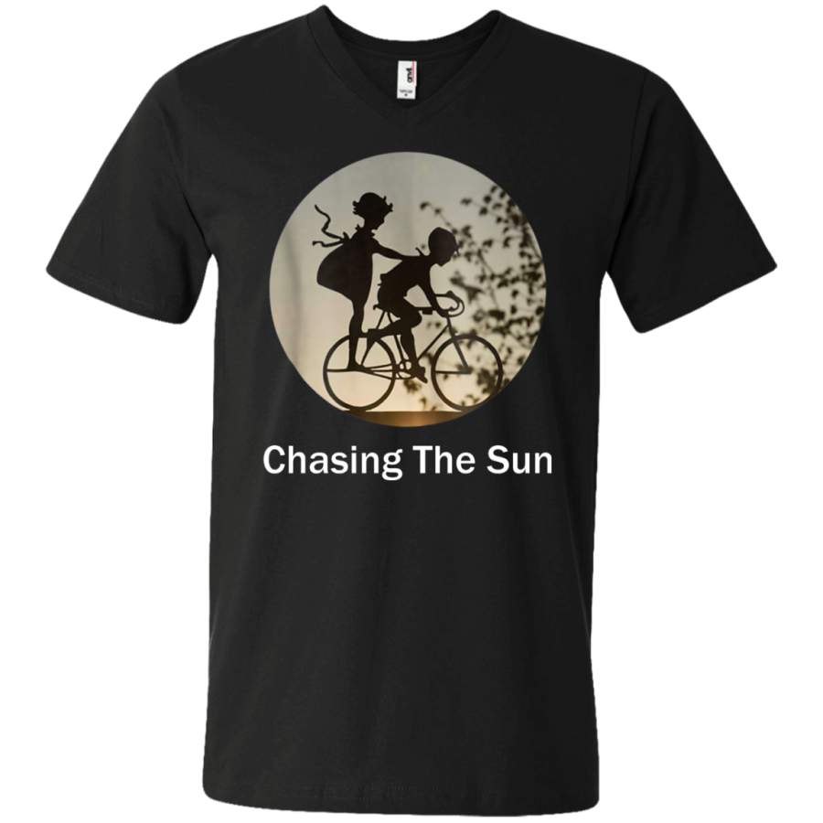 AGR Bike in Sunset with Kids on Bike Unisex V-neck