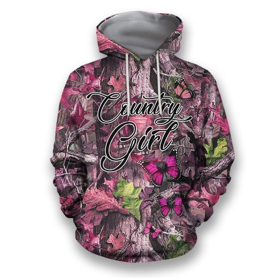 All Over Printed Camo Butterflies Hoodie