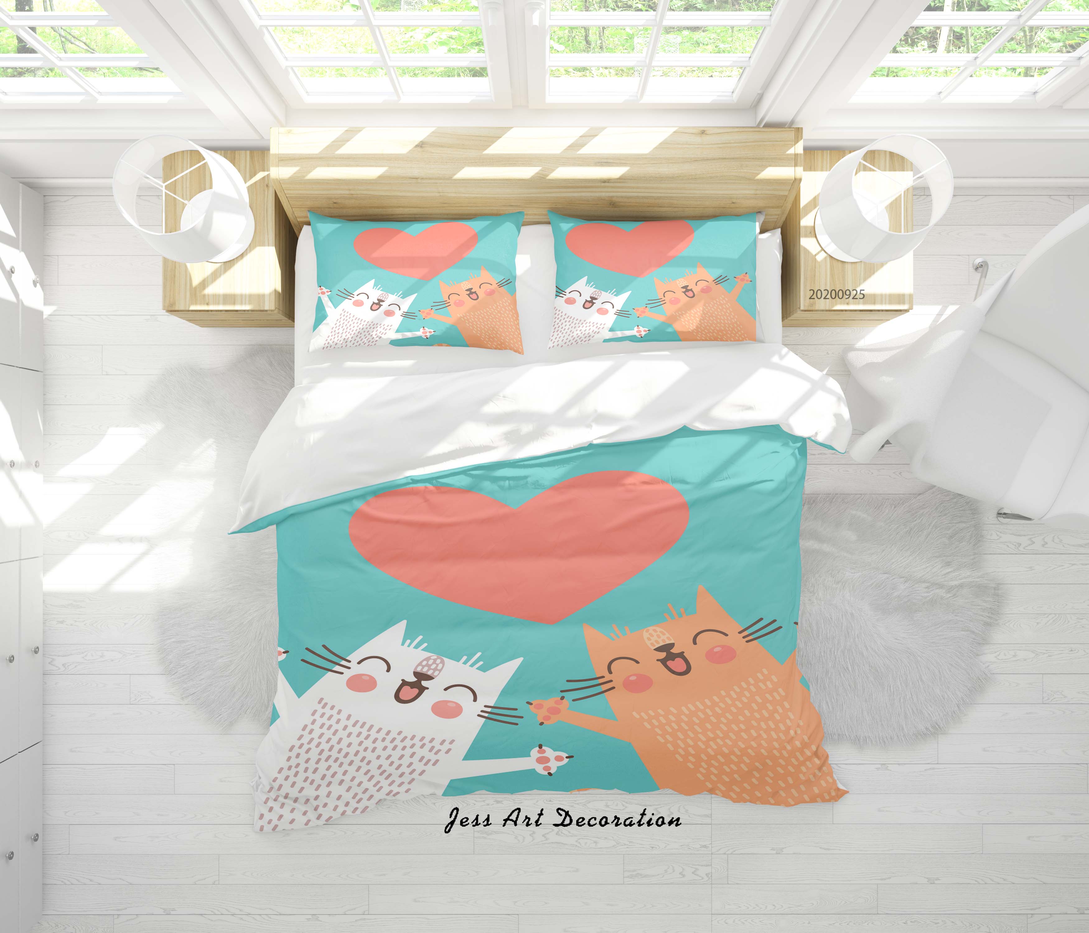 3D Cartoon Animal Cat Pattern Quilt Cover Set Bedding Set Duvet Cover Pillowcases Wj 6469