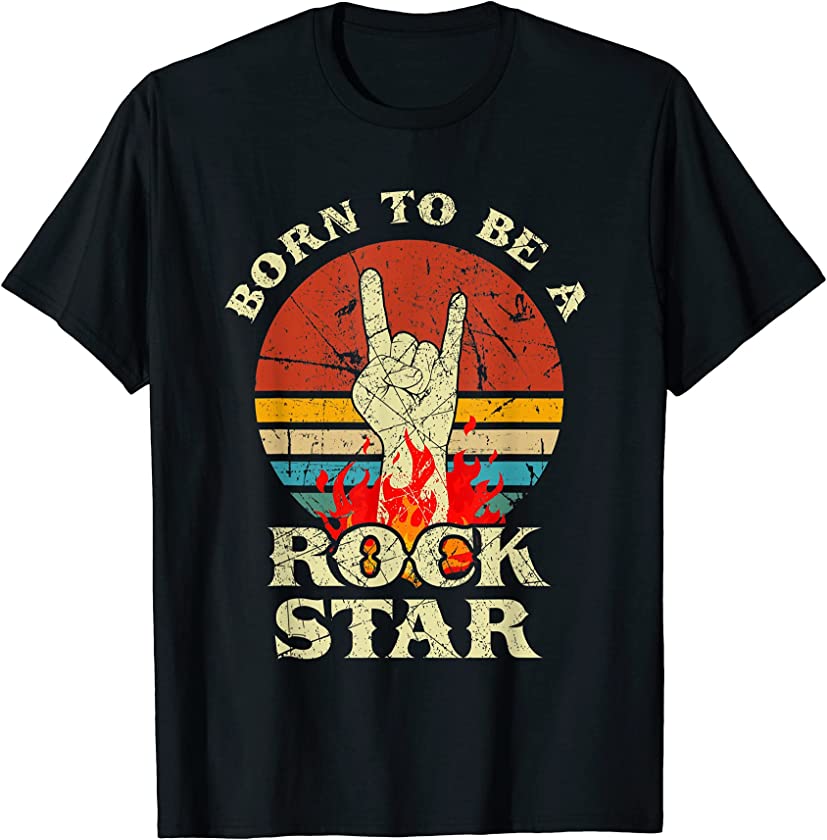 Born To Be Rock Star T-Shirt Hand Horns Vintage Retro T-Shirt