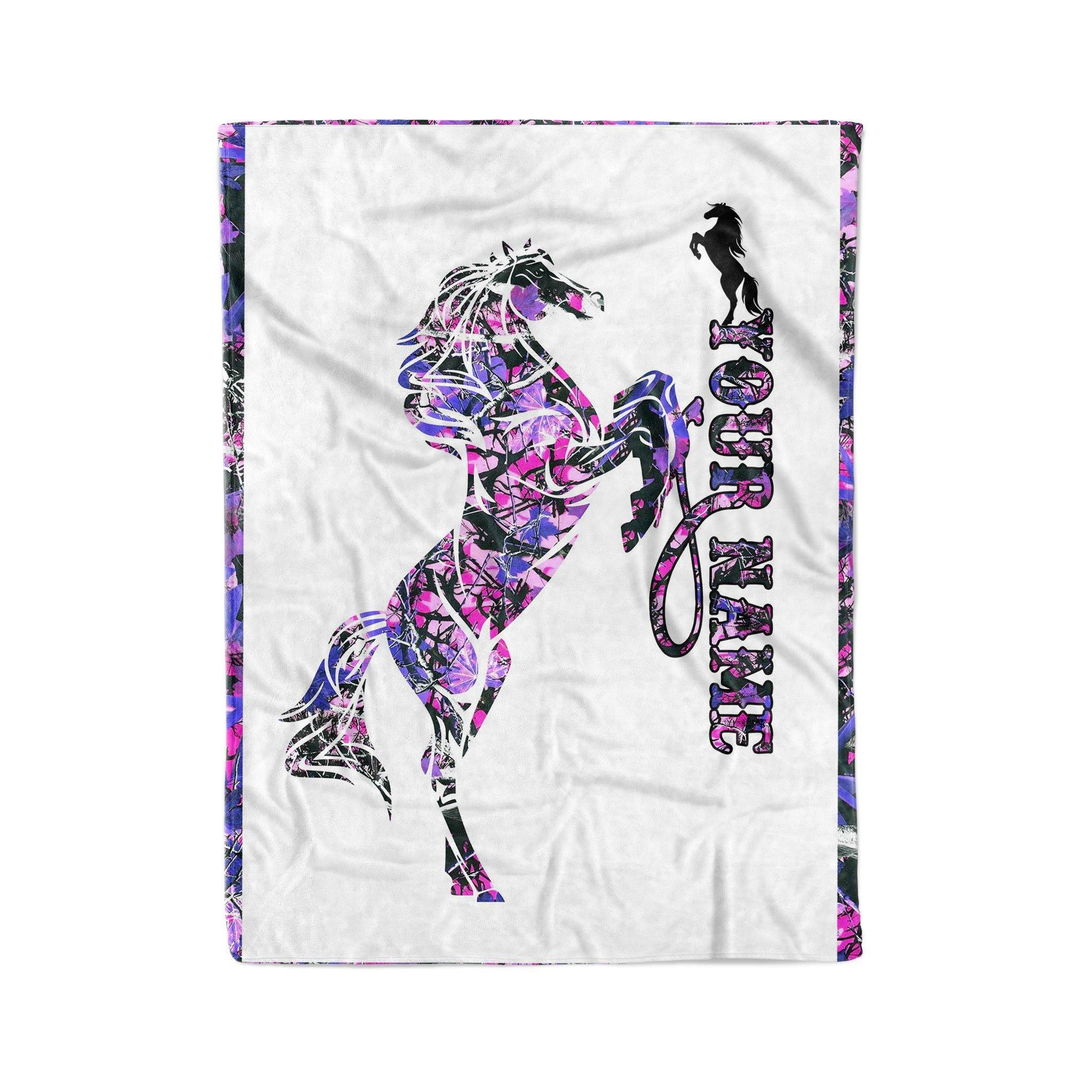 [Personalized Name] Pink Muddy Camo Horse Ladies – Gift For Pink Ladies Unique Gifts Ideas For Home Decor Gifts For Family – Fleece Blanket Sherpa Blanket