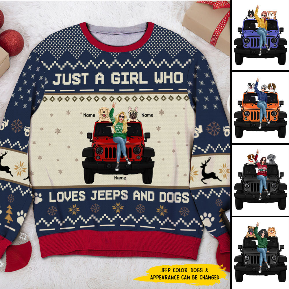 89Customized Just A Girl Who Loves Jeeps And Dogs Personalized Ugly Sweater