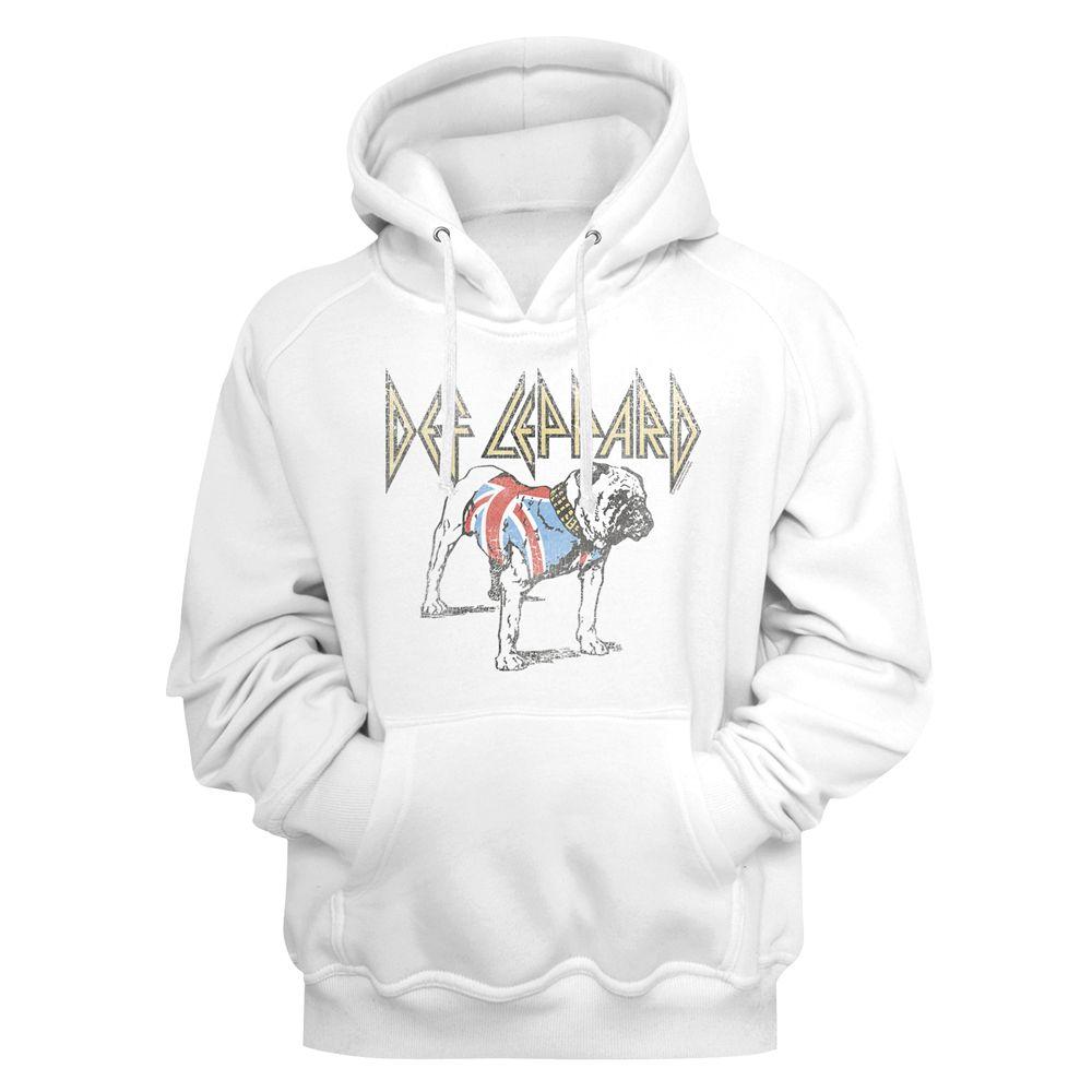 Def Leppard – Bulldog | White L/S Pullover Adult Hoodie