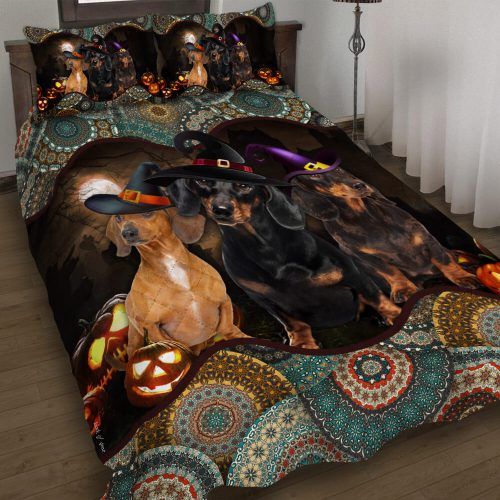 466DDTDOG-Dachshund Halloween Pumpkin Quilt Bed Set