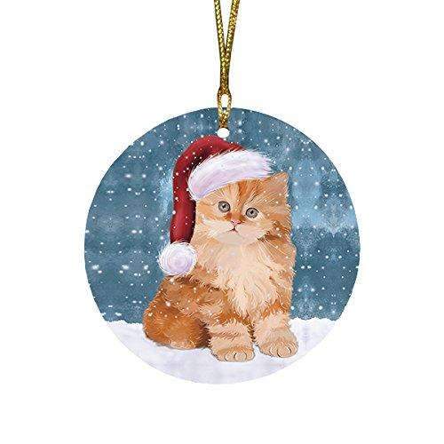 Let It Snow Persian Kitten Christmas Round Flat Ornament Por1518