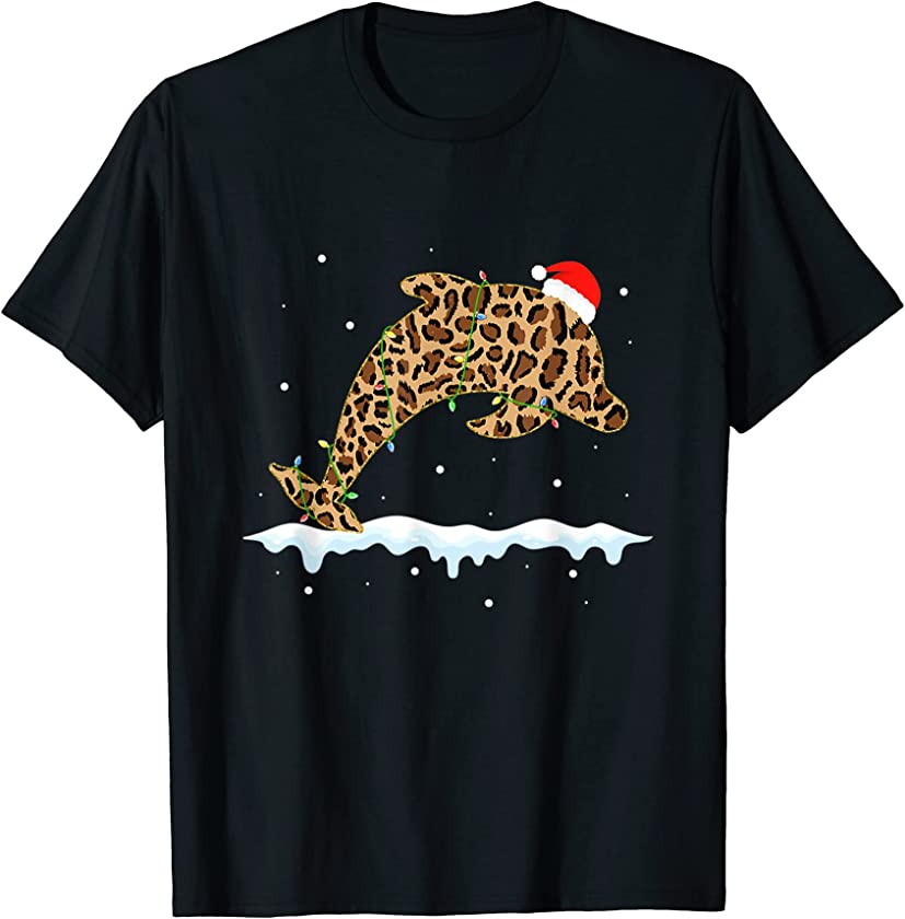 Dolphin Christmas Leopard Lights Xmas Matching Family T-Shirt