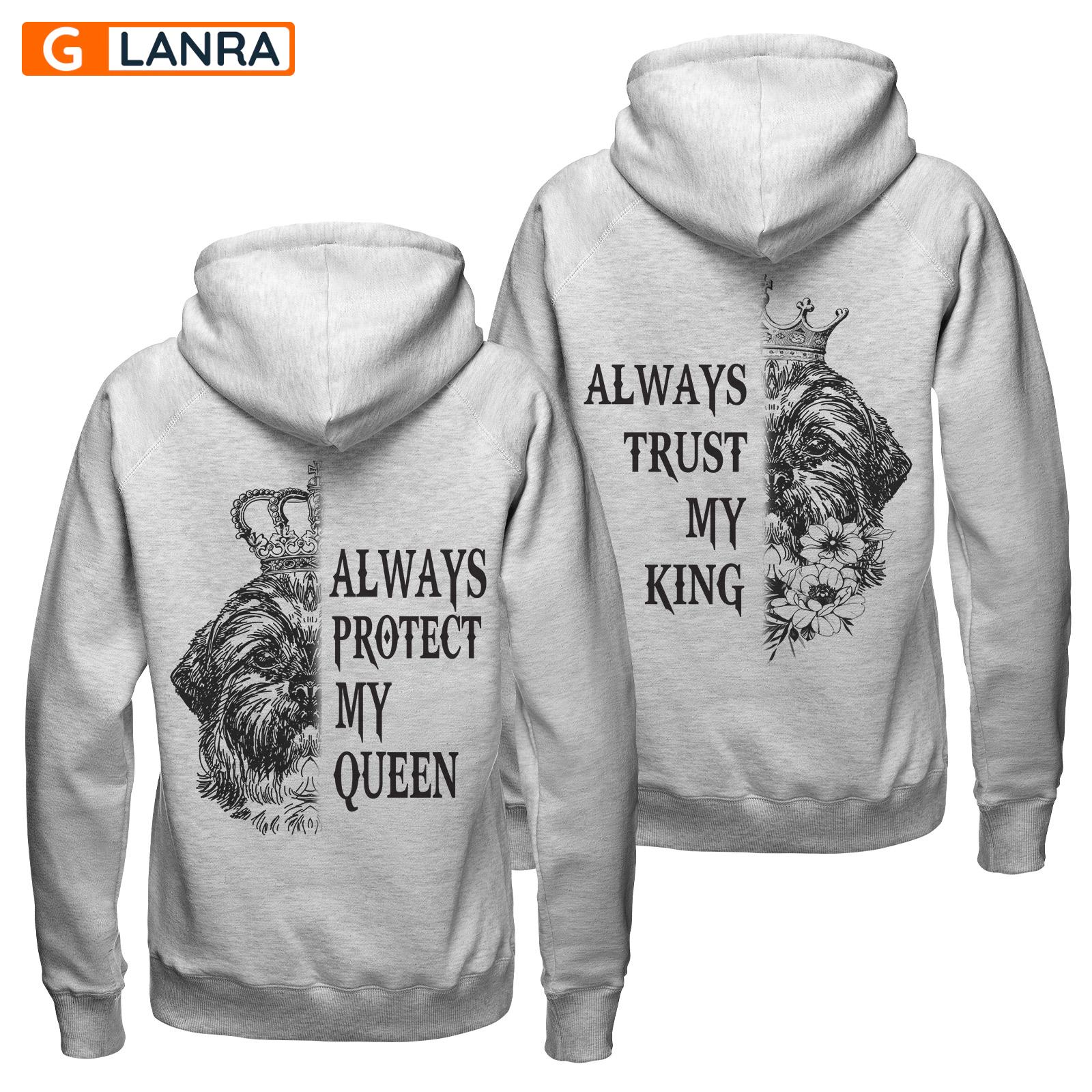 Always Protect My Queen Always Trust My King Hoodie, Shih Tzu Couple Hoodie, Dog Couple Hoodie, Husband Wife Hoodie, Unisex Sweater, Sweatshirt