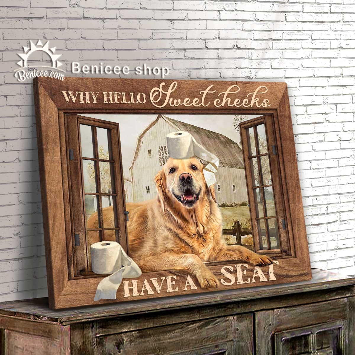 Bathroom Art Canvas Home Decor Hello Sweet Cheeks Golden Retriever Top 5 At Benicee