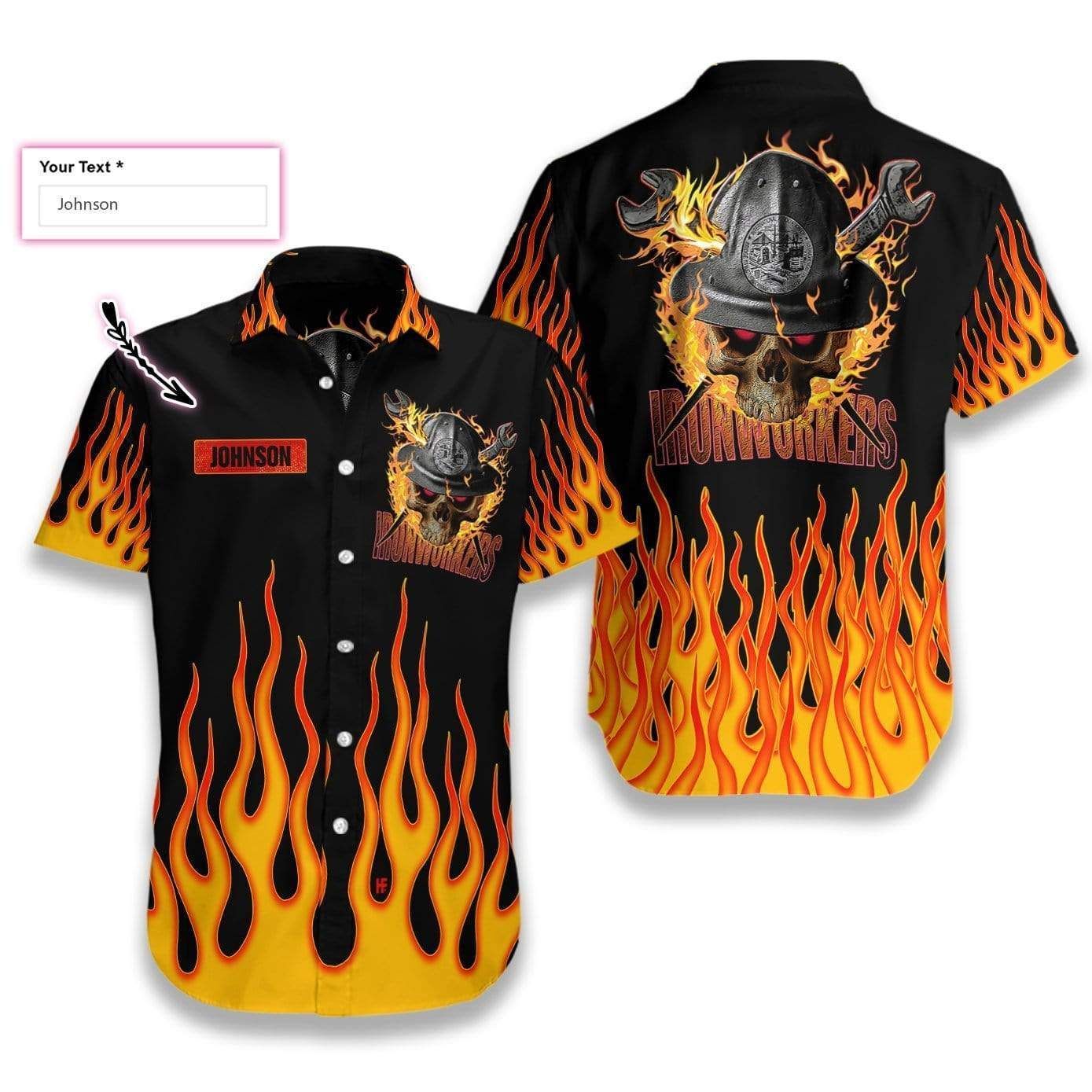 Shop From 1000 Unique Custom Name Ironworker Skull Fire Hawaii Aloha Shirts Ha16513