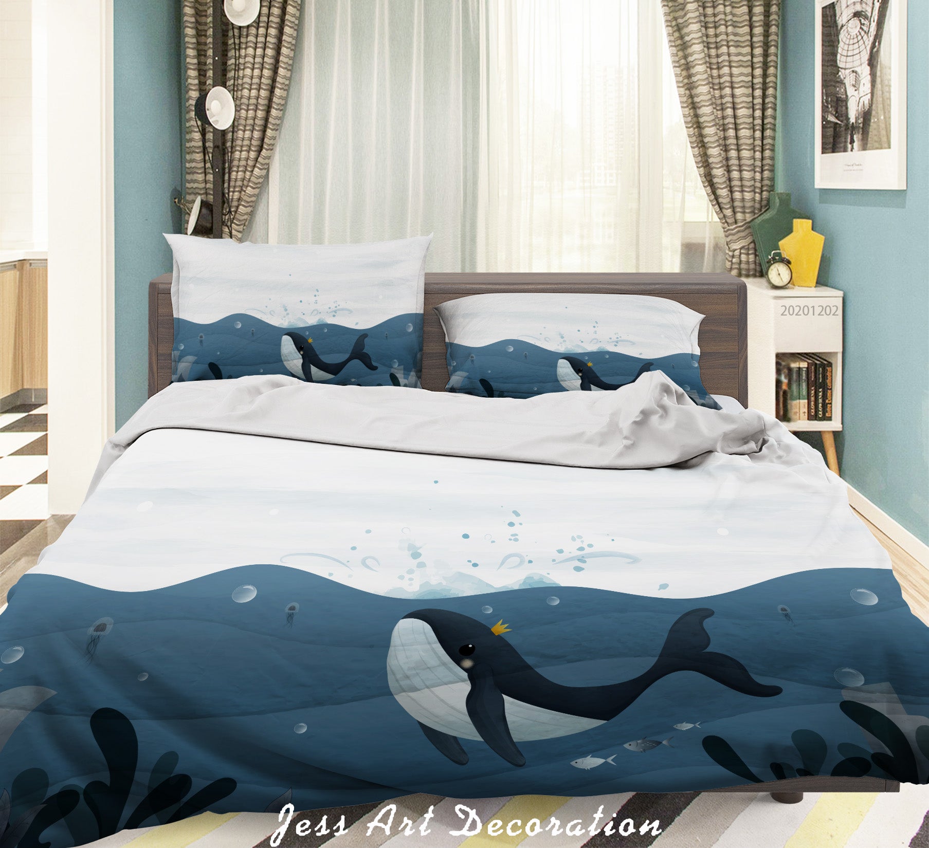 3D Cartoon Ocean Whale Fish Seaweed Quilt Cover Set Bedding Set Duvet Cover Pillowcases Lxl