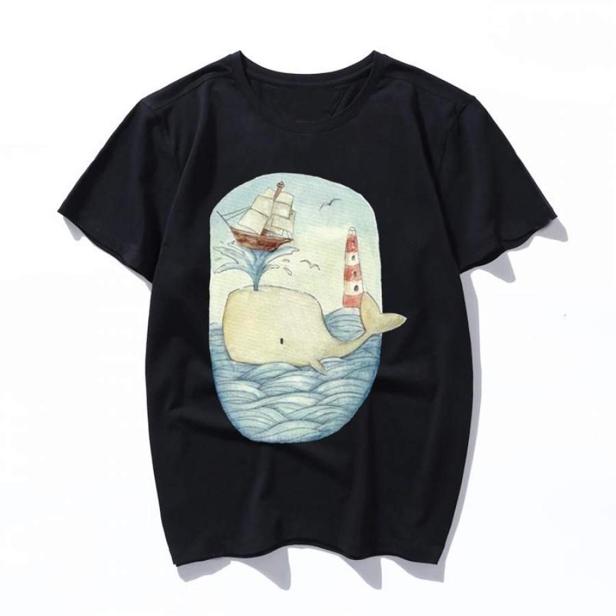 cute whale in the sea Anime Cosplay Printed T-shirt Summer Unisex O Neck Short Sleeve COS Short-sleeve Men women Tees tops