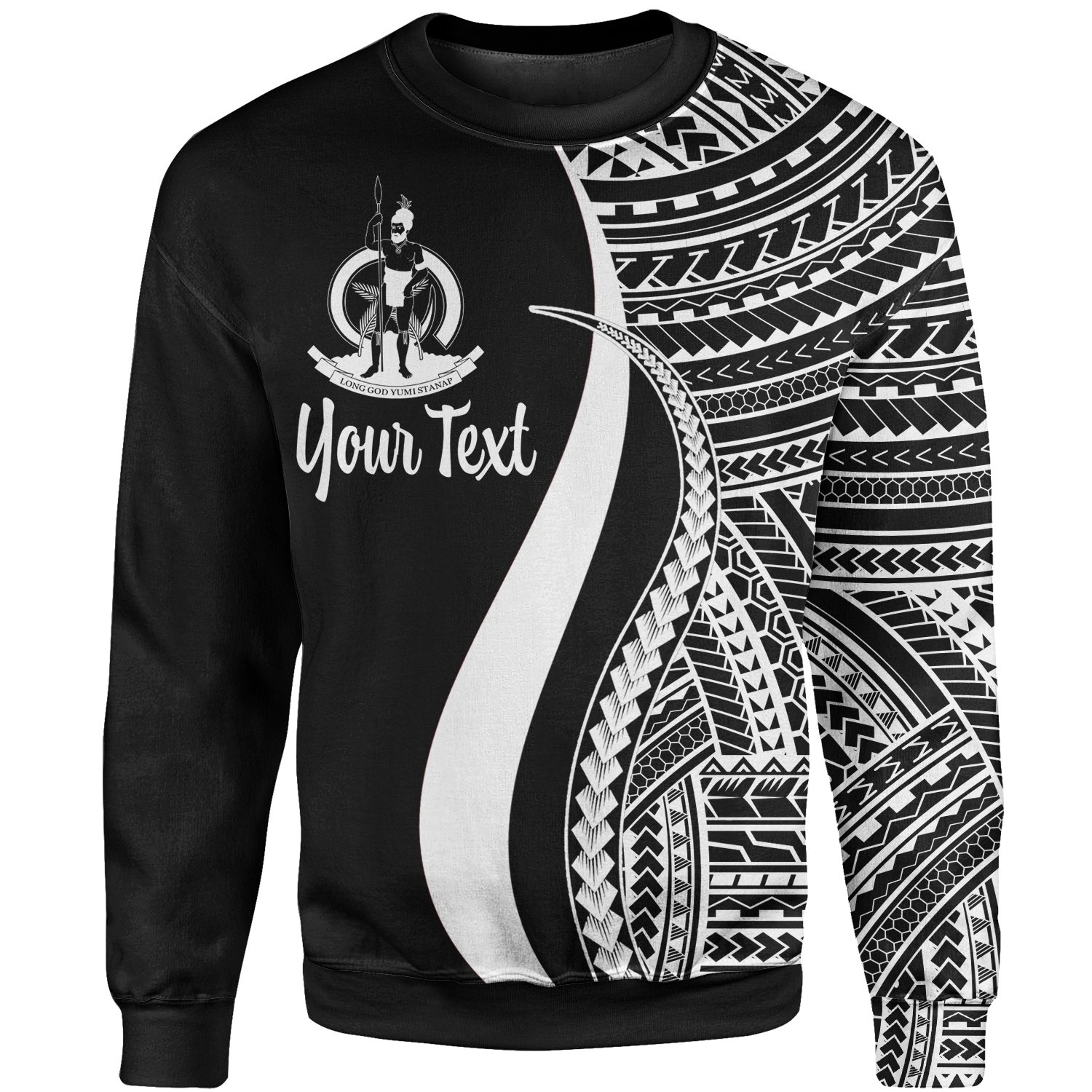 Vanuatu Custom Personalised Sweatshirt – White Polynesian Tentacle Tribal Pattern – BN11