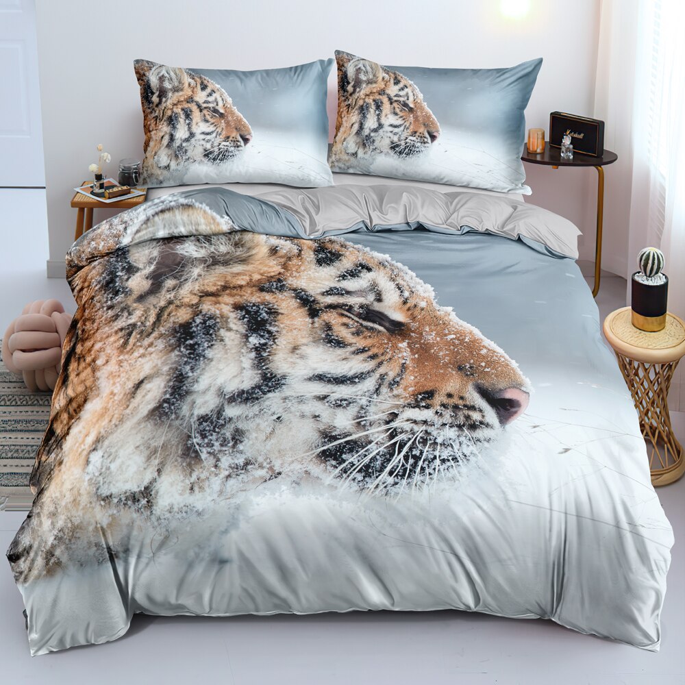 3D Digital Snow Tiger Bed Linen Custom Design Duvet Cover Set Twin Queen King Size Bedding Set