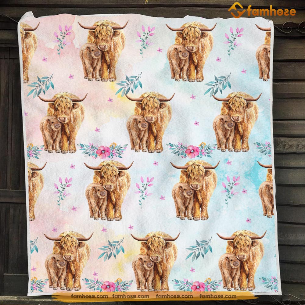 Highland Cow Blanket, Mom And Daughter Together Highland Cow, Cow Fleece Blanket – Sherpa Blanket Gift For Cow Lover