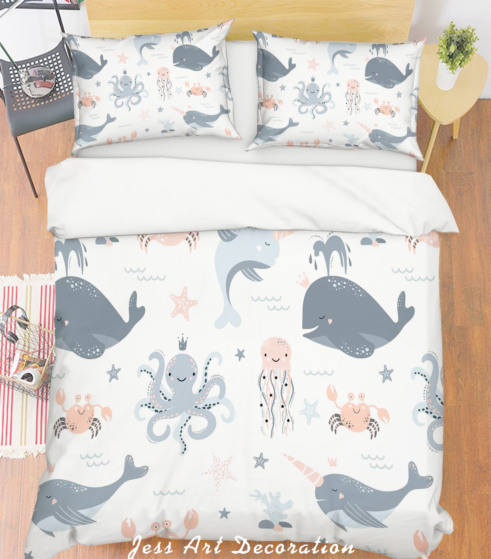 3D Cartoon Octopus Dolphin Quilt Cover Set Bedding Set Pillowcases 122